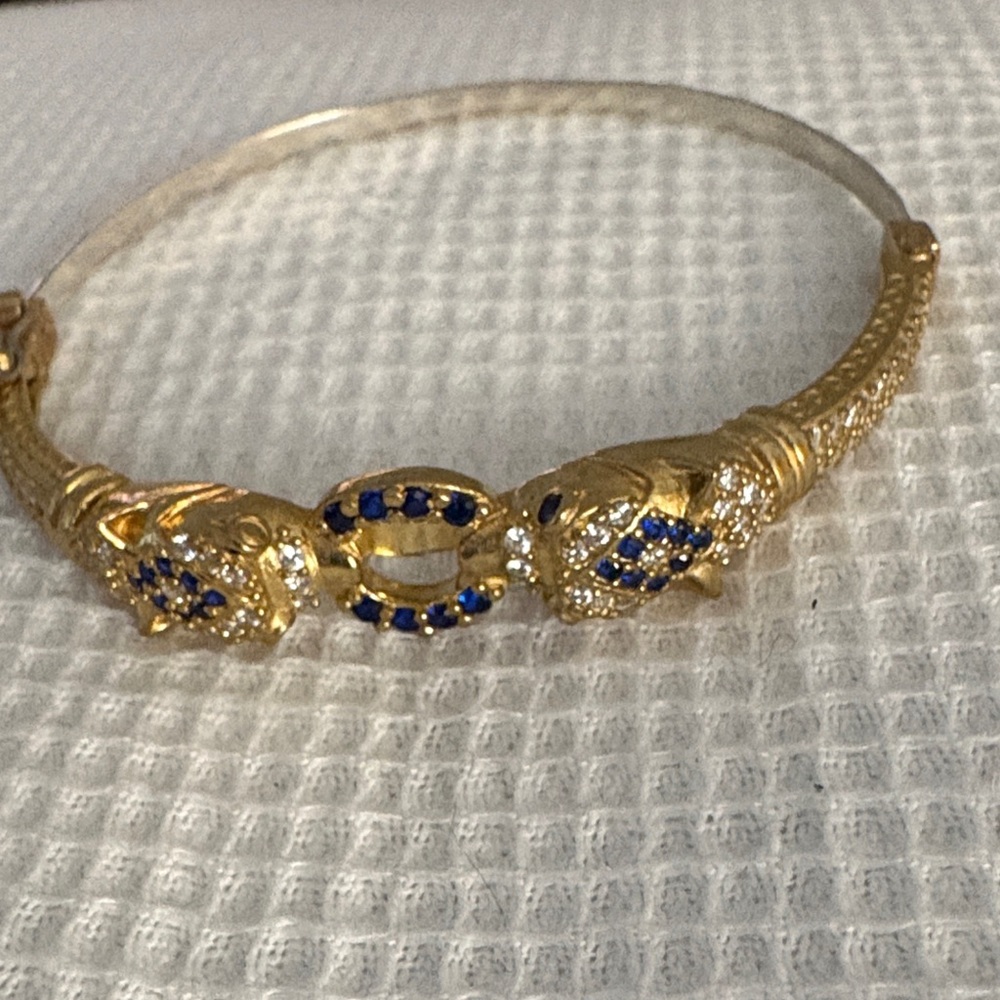 Gold-Tone Blue Crystal Double-Head Bracelet